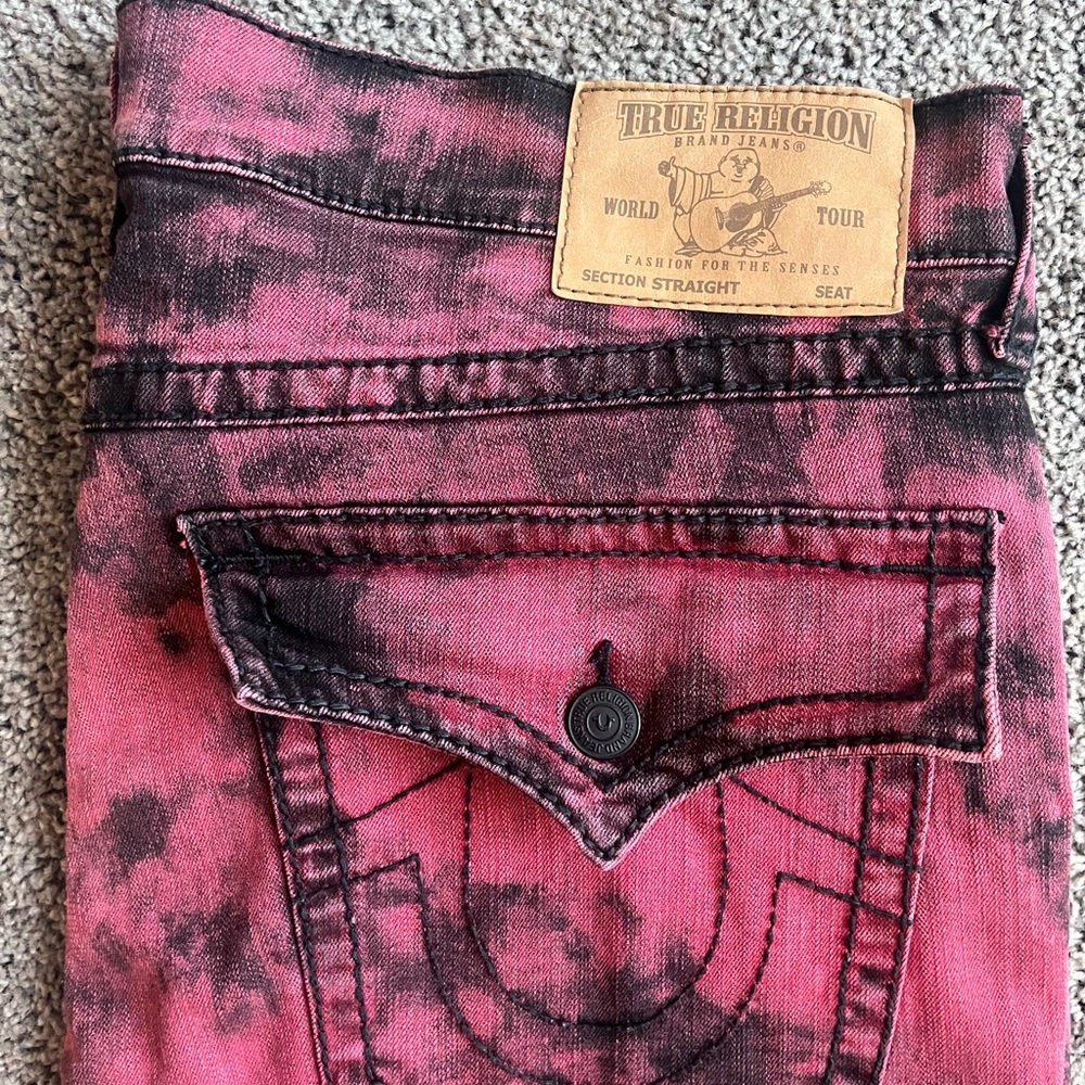 True Religion Straight Leg Red and Black Pants